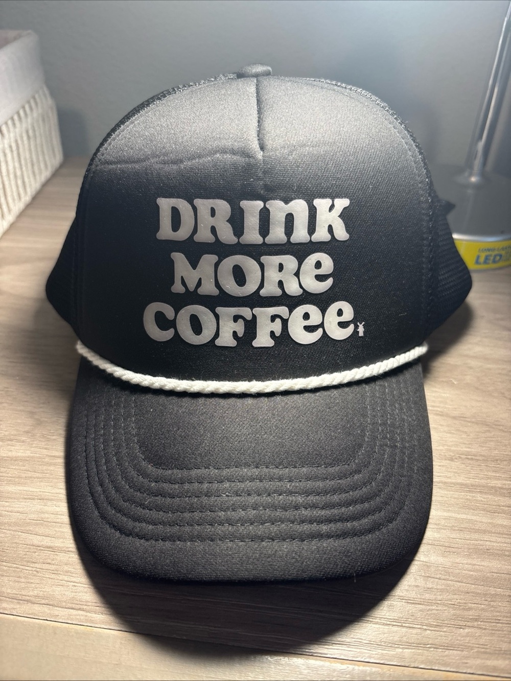 Drink More Coffee Black Trucker Hat